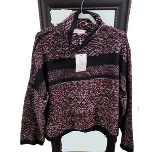 NWT John + Jenn Black and Purple mock neck chunky knit sweater Nordstrom